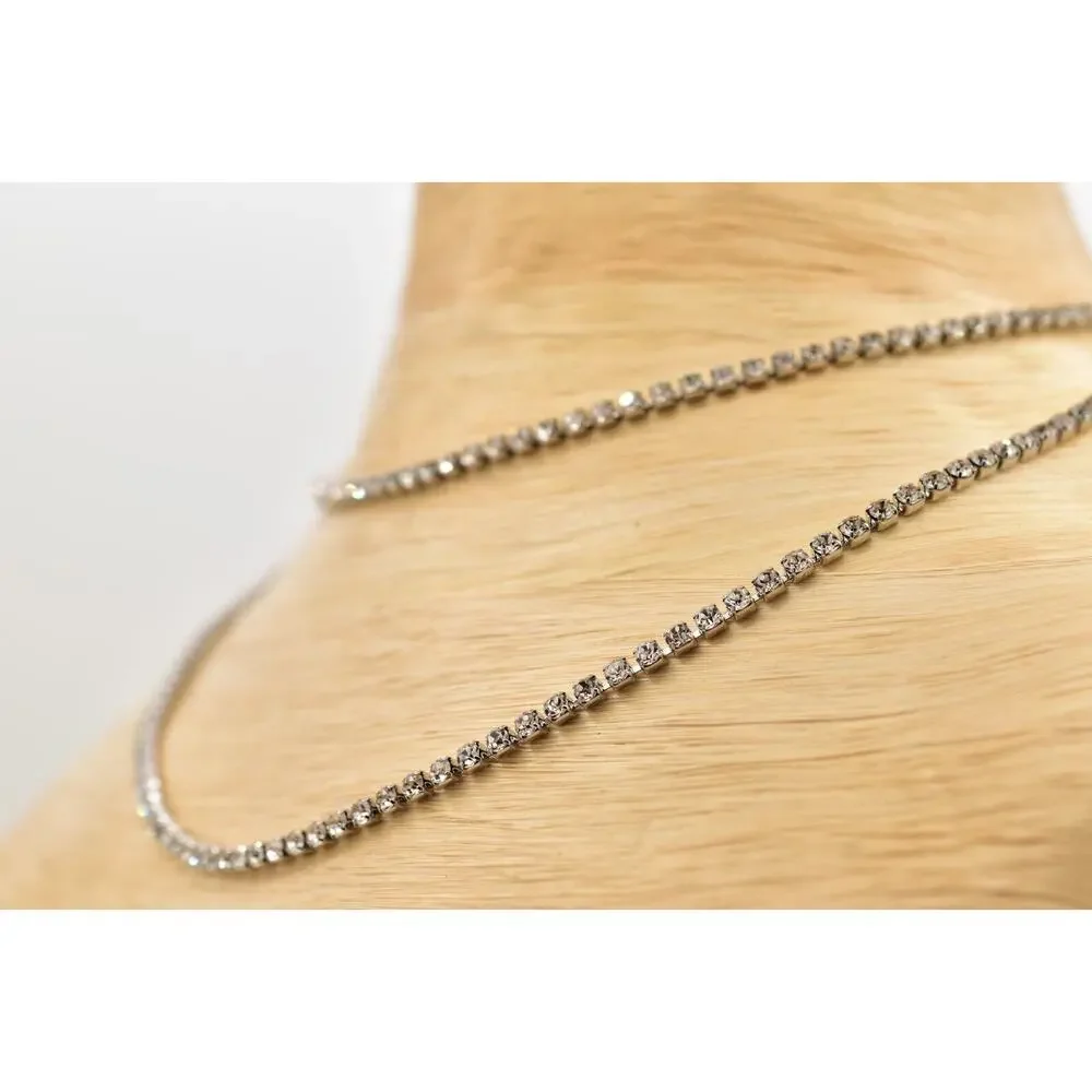 Vintage Rhinestone Crystal Multi-Chain Necklace Sparkling Silver Tone Y2K BinBL